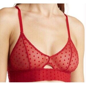 Honeydew Intimates Sheer Mesh Raised Hearts Bralette In Red Sz Small New